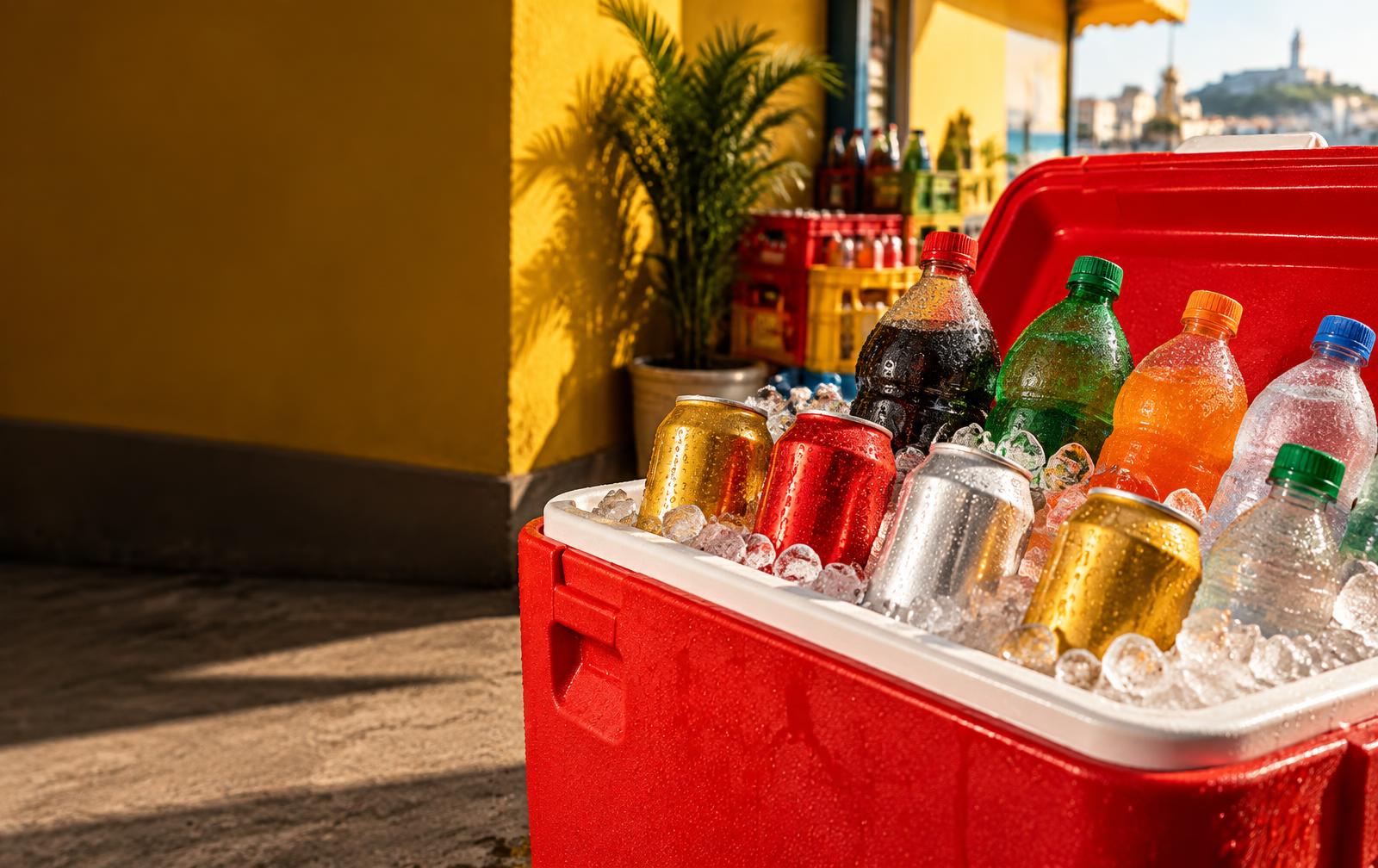 Caixa térmica com cervejas, refrigerantes e águas geladas